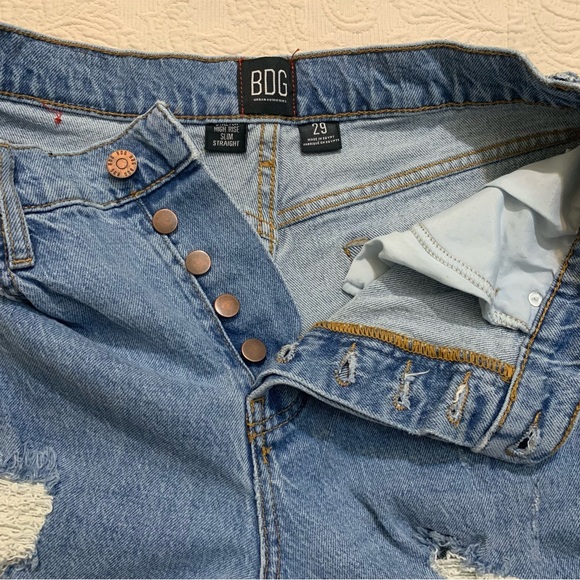 BDG Urban Outfitters Distressed High Rise Button Fly Slim Straight Denim Jeans - Picture 3 of 6